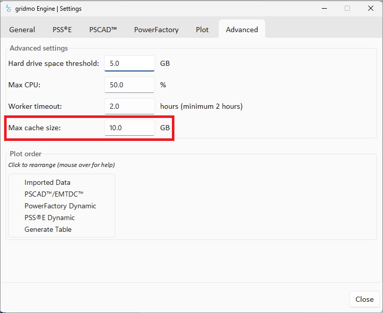 Cache - Engine setting