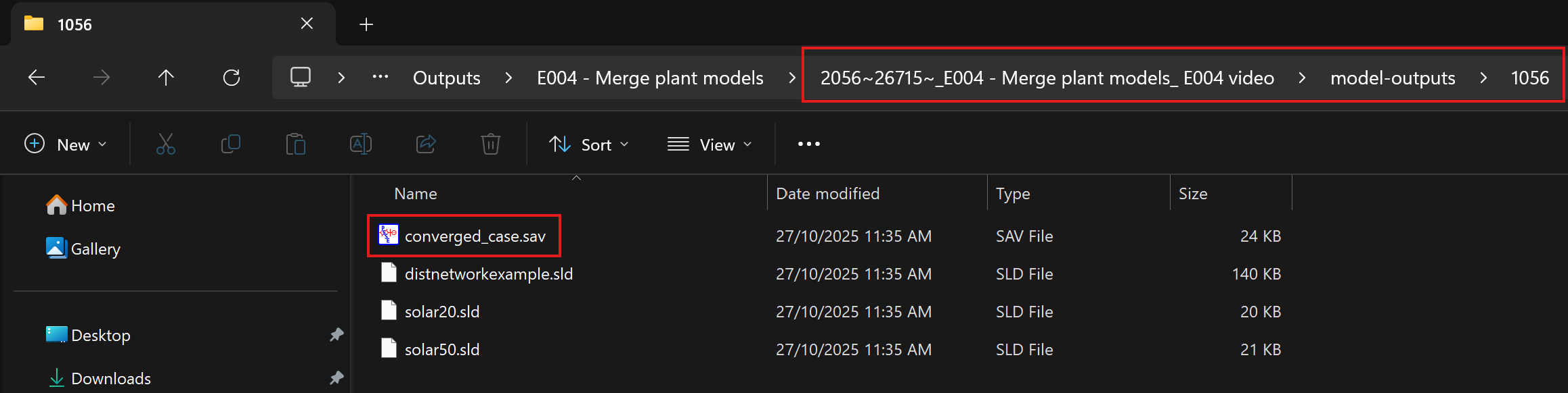 model outputs folder