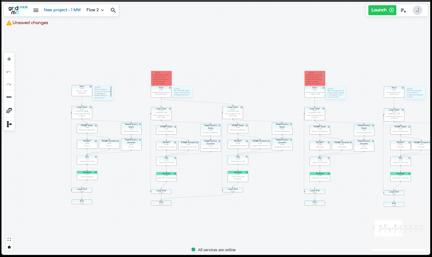 screenshot of the gridmo web app showing multiple example Runs