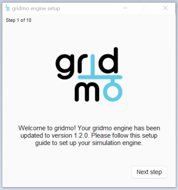 screenshot of the welcome to gridmo engine splash screen