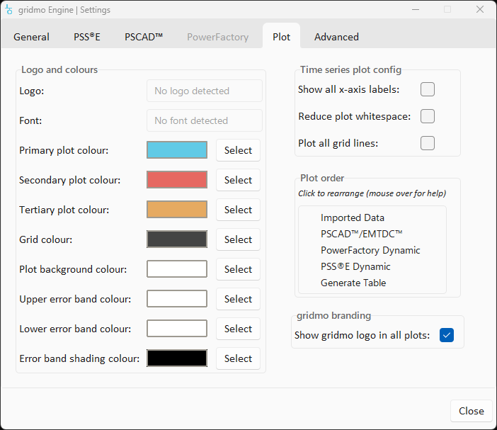 screenshot of the gridmo engine settings configuration window