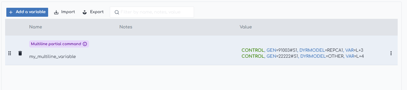 screenshot of gridmo web app showing multiline partial command