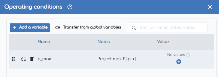 screenshot of gridmo web app showing loop start node with $p_max operating conditions variable for each scenario