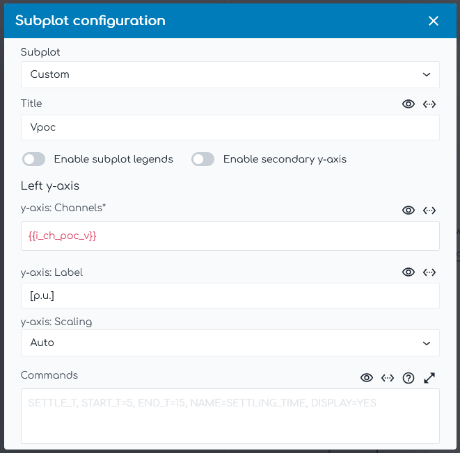 screenshot of the gridmo web app showing the configuration options per sub plot