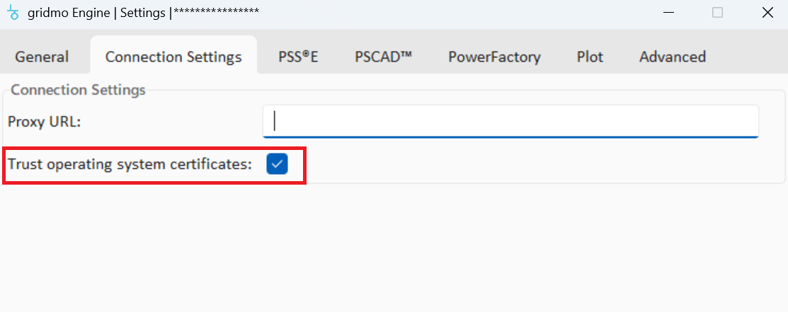 Connection settings - Proxy url