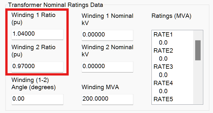 PSS®E two-winding transformer with both taps off-nominal