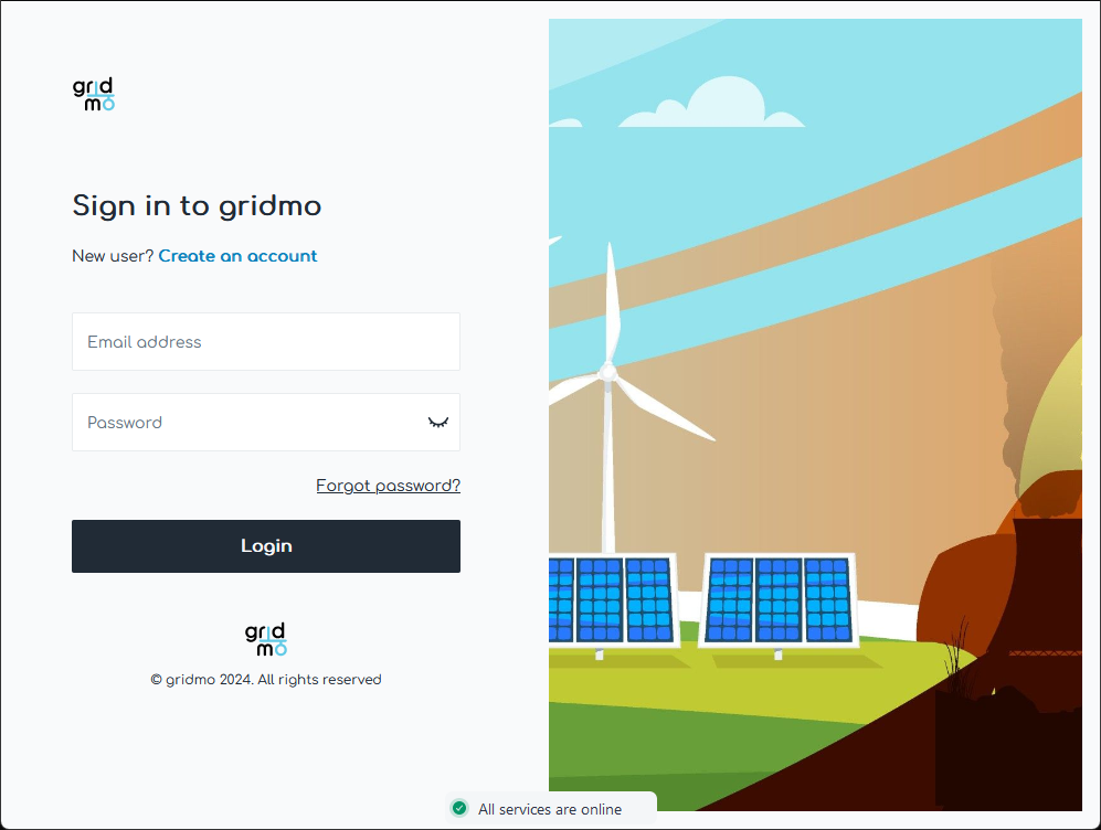 screenshot of the gridmo web app create account screen